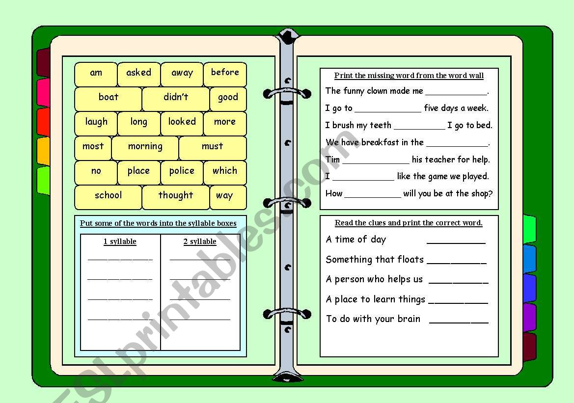 Working with words worksheet