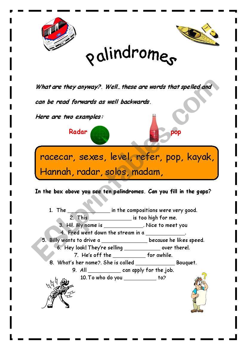 Palindromes worksheet