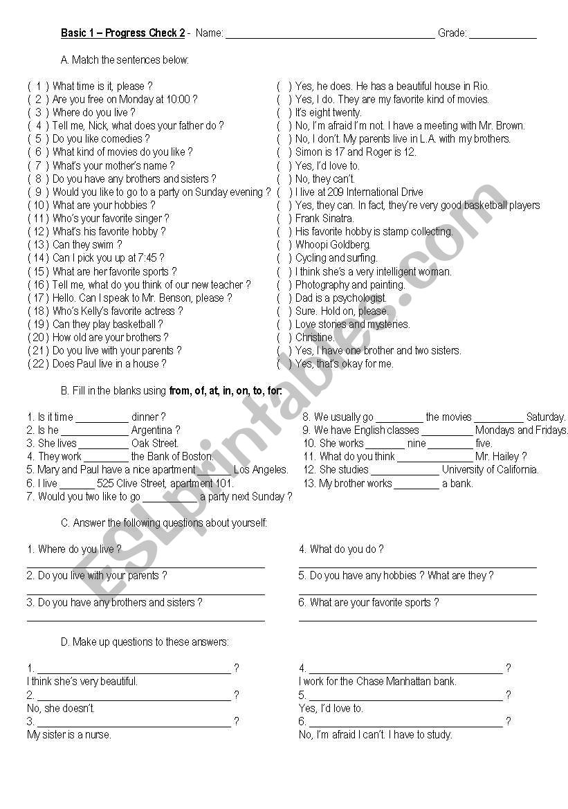 Progress Check _Basic 2 worksheet