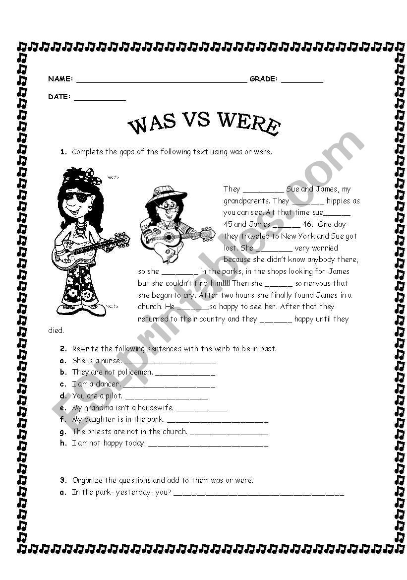 was vs were worksheet