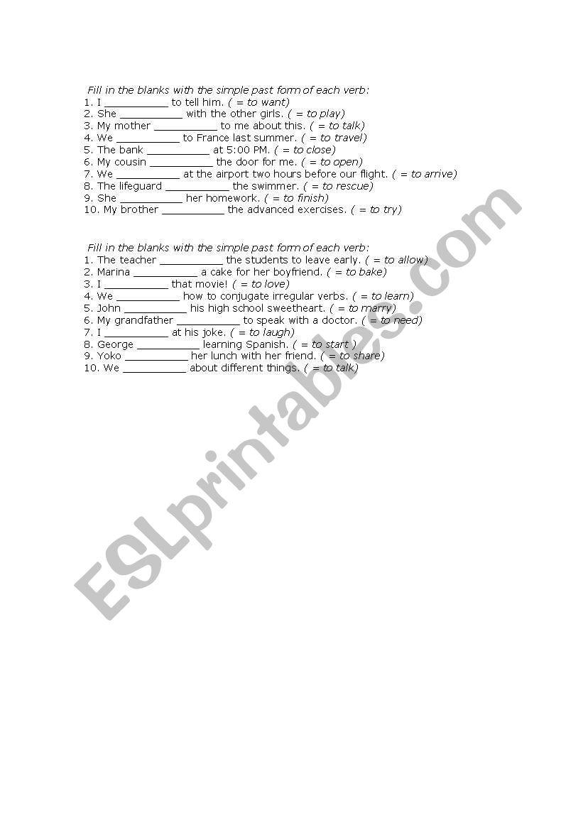 past simple regular verbs worksheet