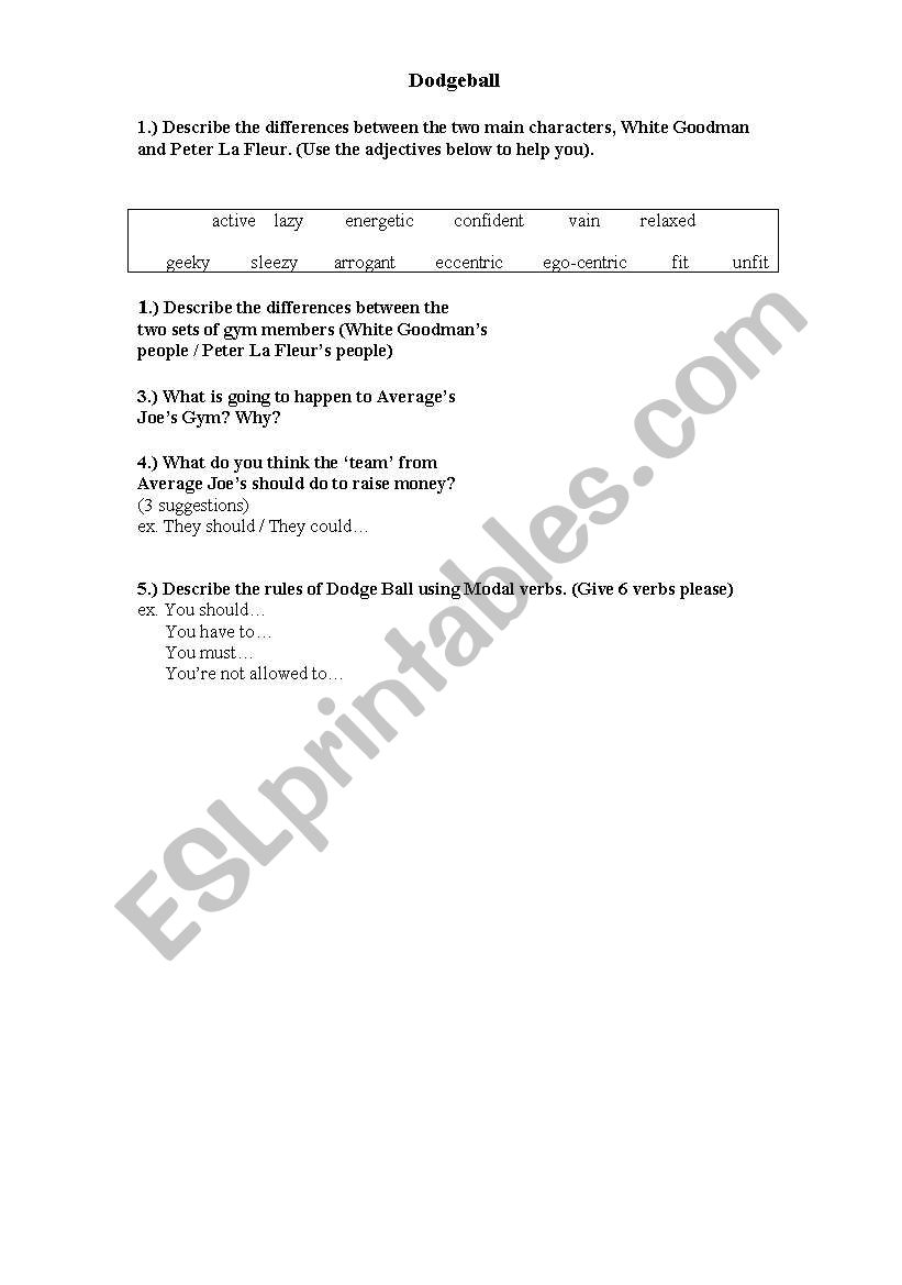 Dodgeball worksheet