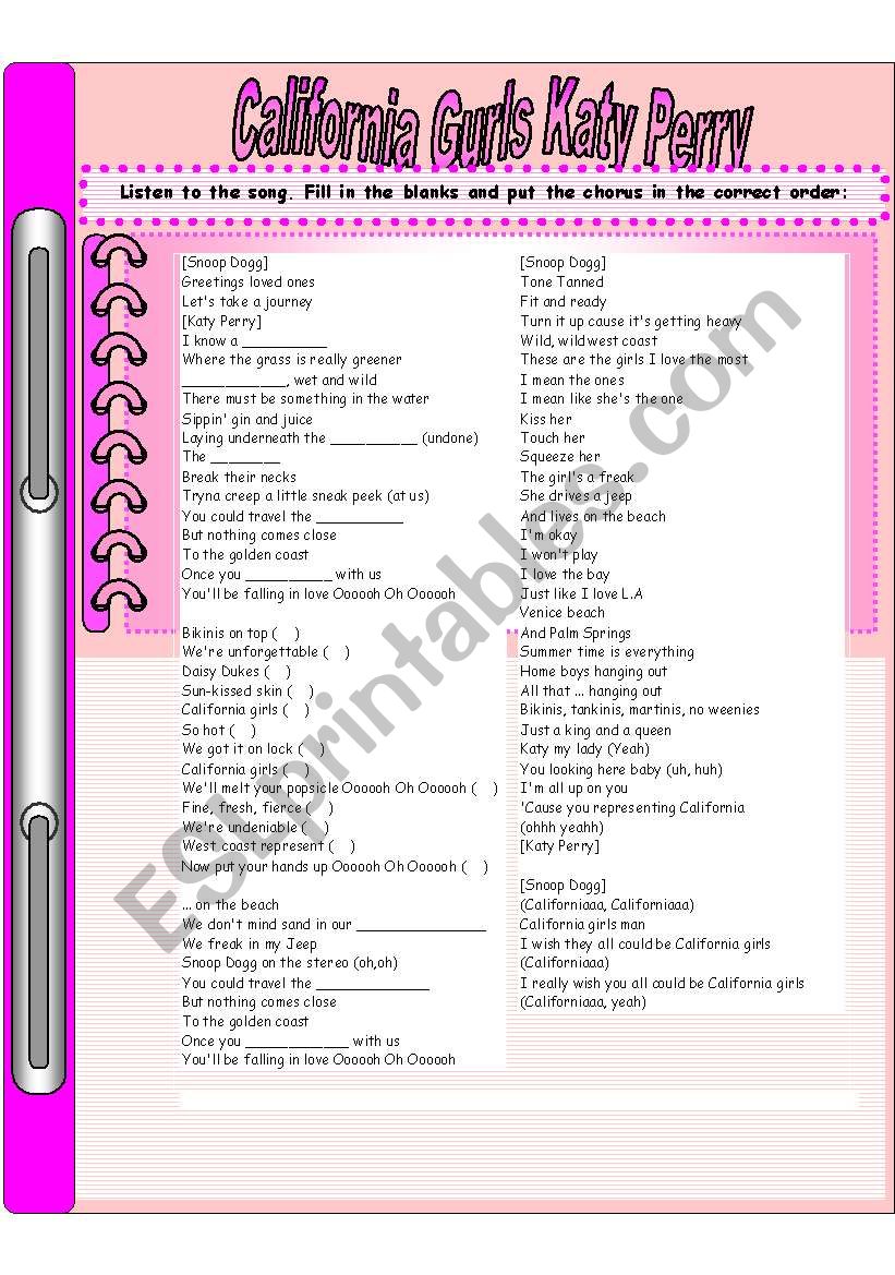 California Gurls worksheet