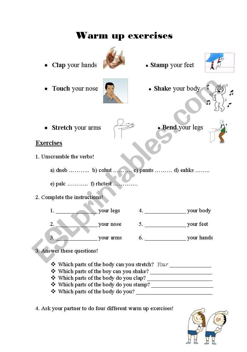 Warm up exercises worksheet