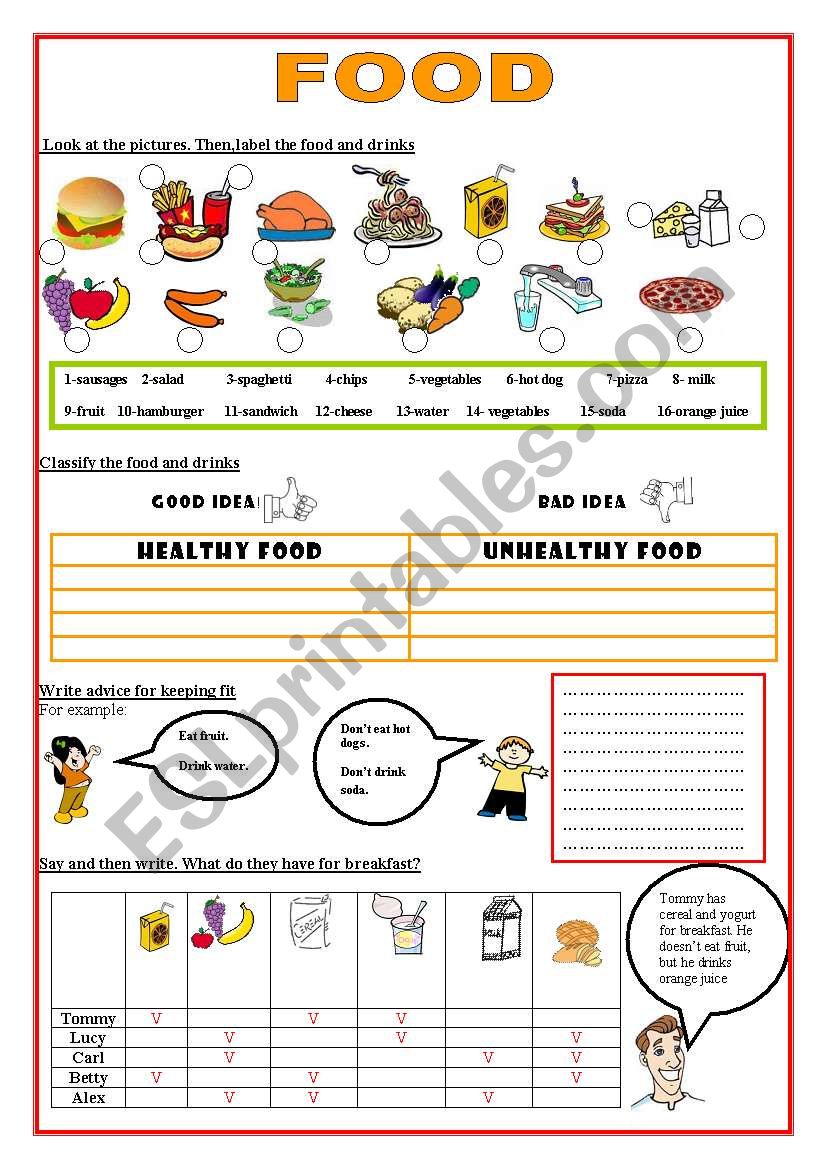 fOOD- HEALTHY / UNHEALTHY worksheet