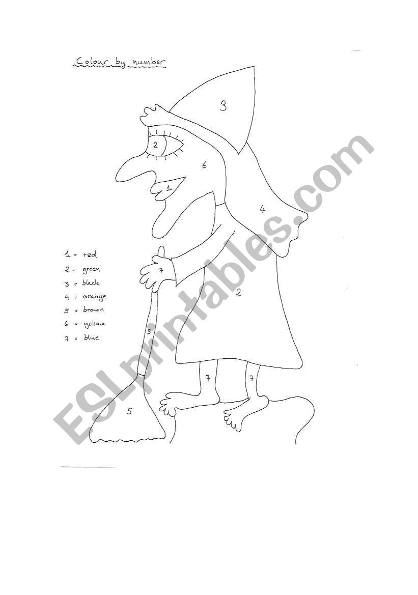 witch colour by number worksheet