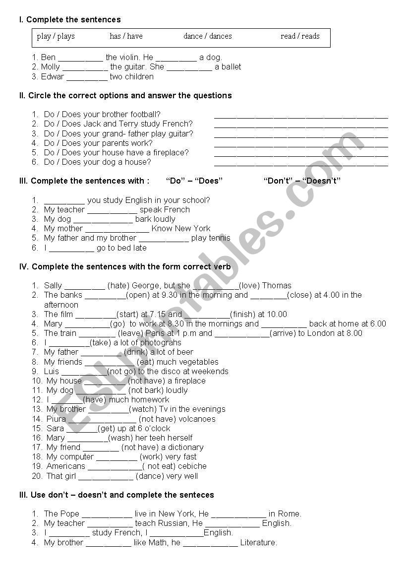 Do - Does worksheet