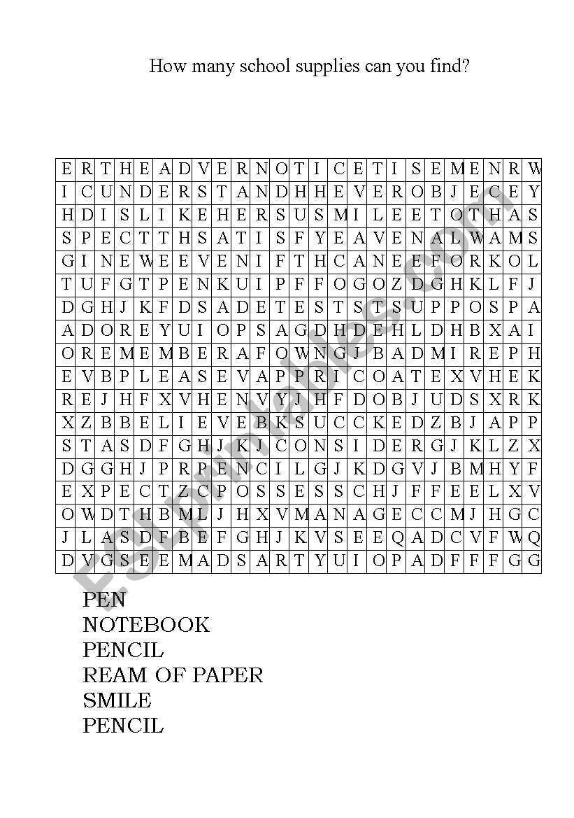 SCHOOL SUPPLY WORKSHEET worksheet