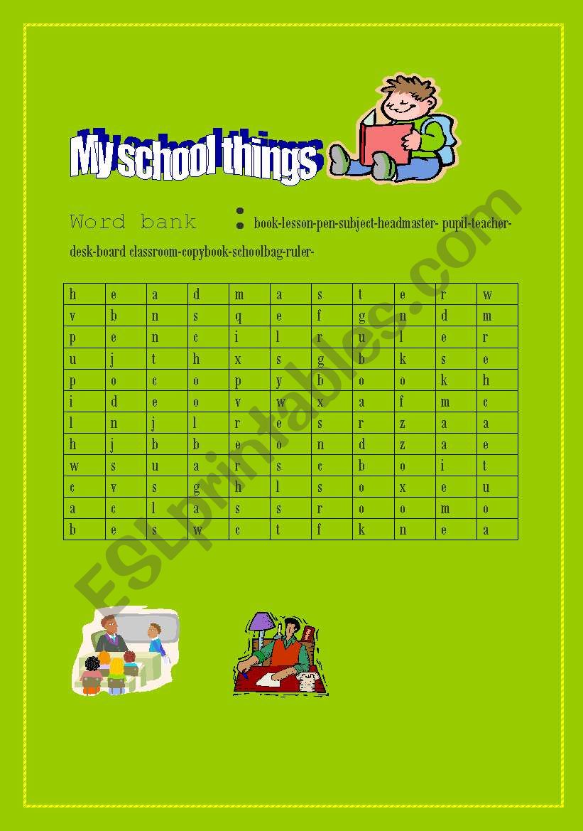 school crossword worksheet