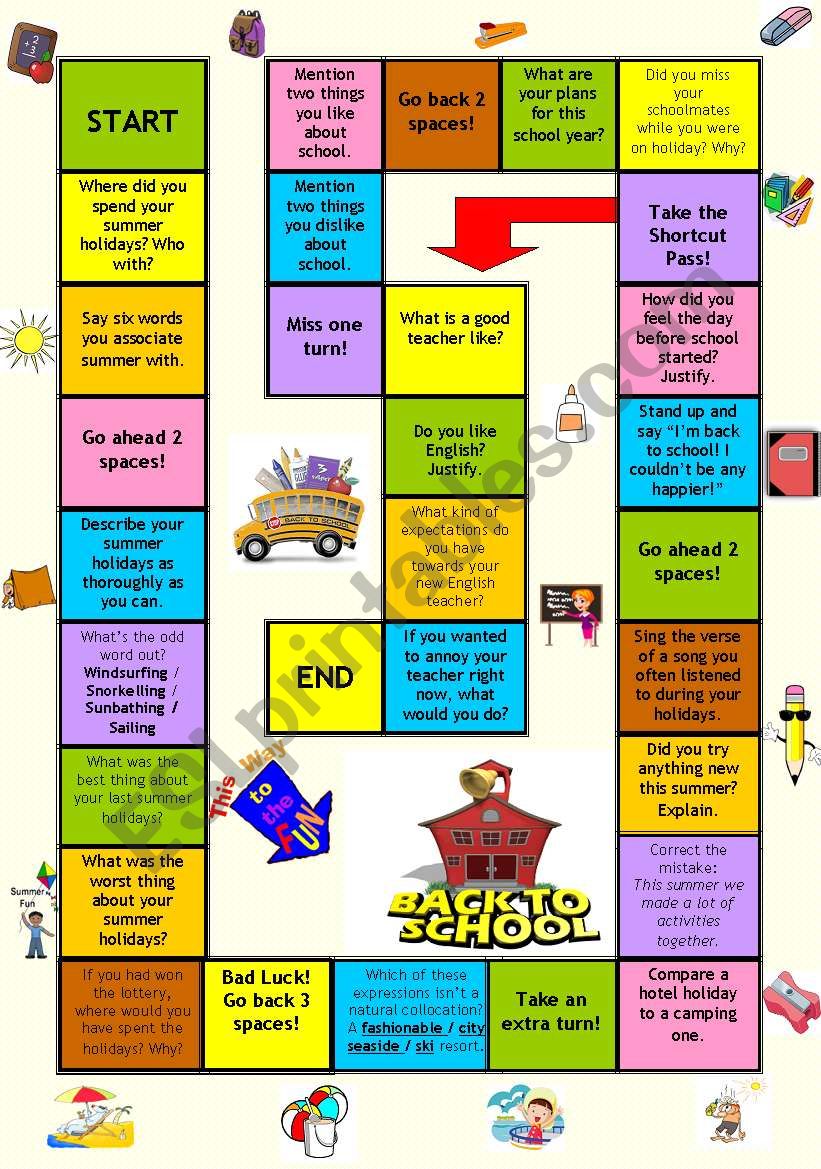 Board game - Back to school worksheet