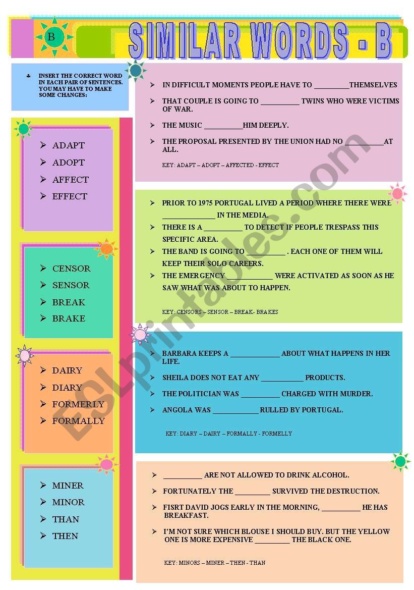 SIMILAR WORDS B worksheet