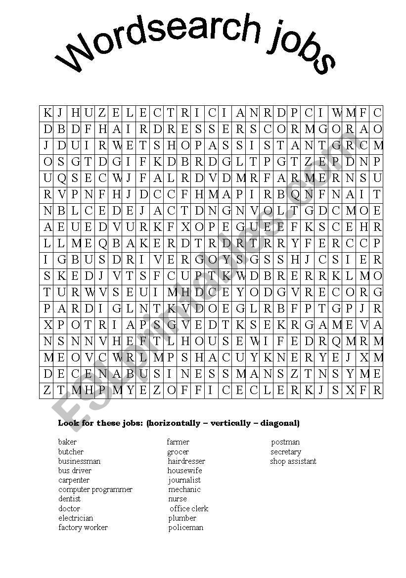 wordsearch jobs (solution included)