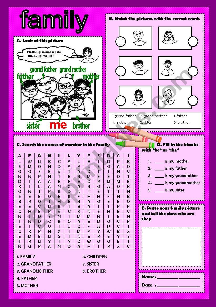 FAMILY exercise worksheet