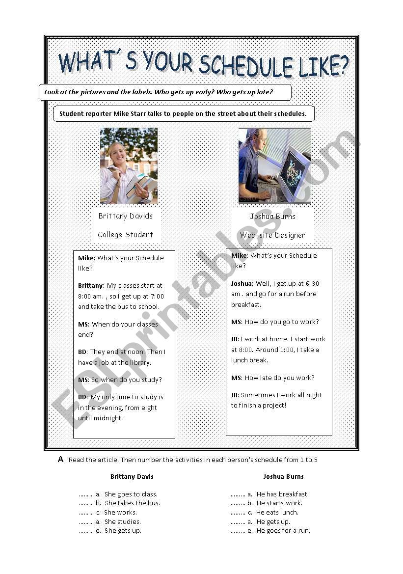 The schedule worksheet