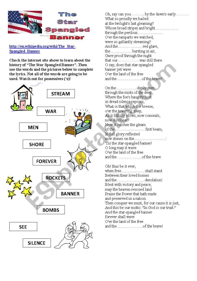 The U.S. Anthem worksheet