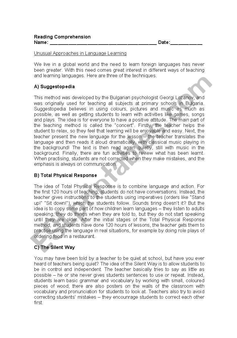 Reading - level intermediate worksheet