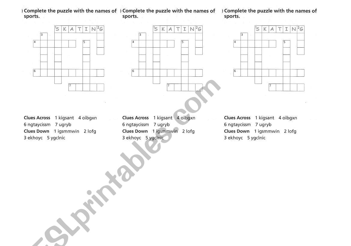 sports crosswords worksheet