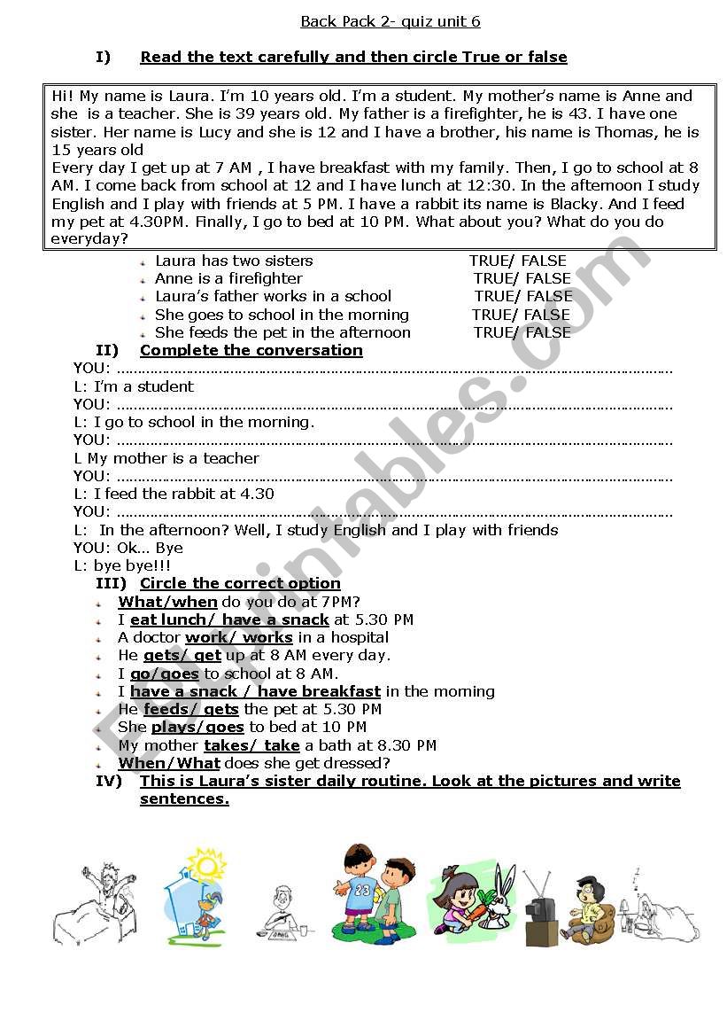 Back PAck 2- Unit 6 worksheet