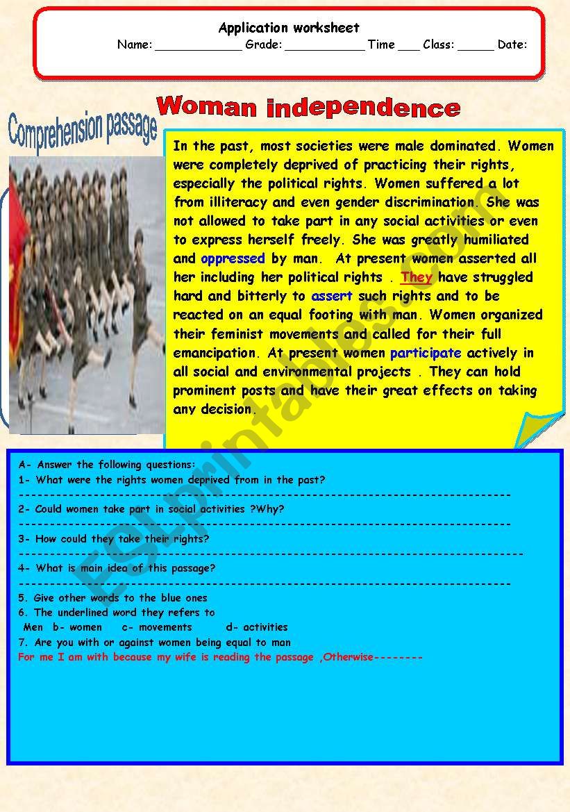 woman independence worksheet