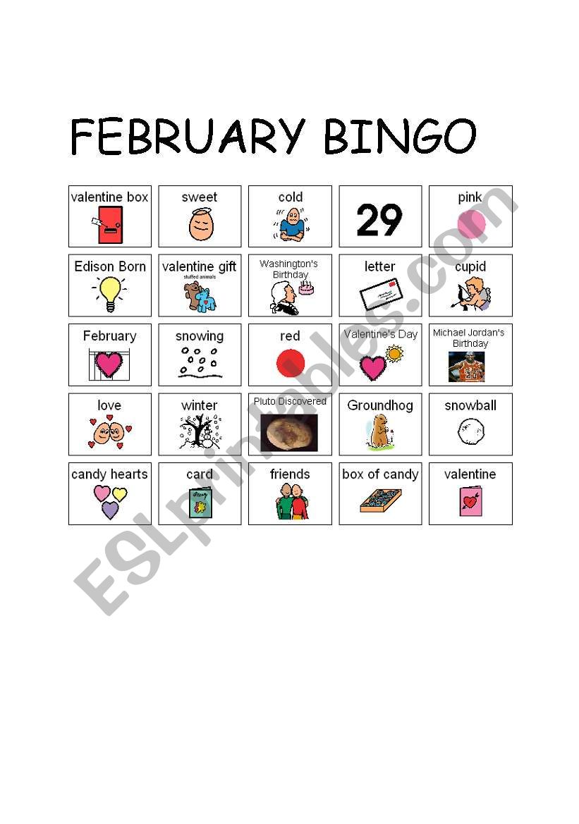 February Bingo Board2 worksheet
