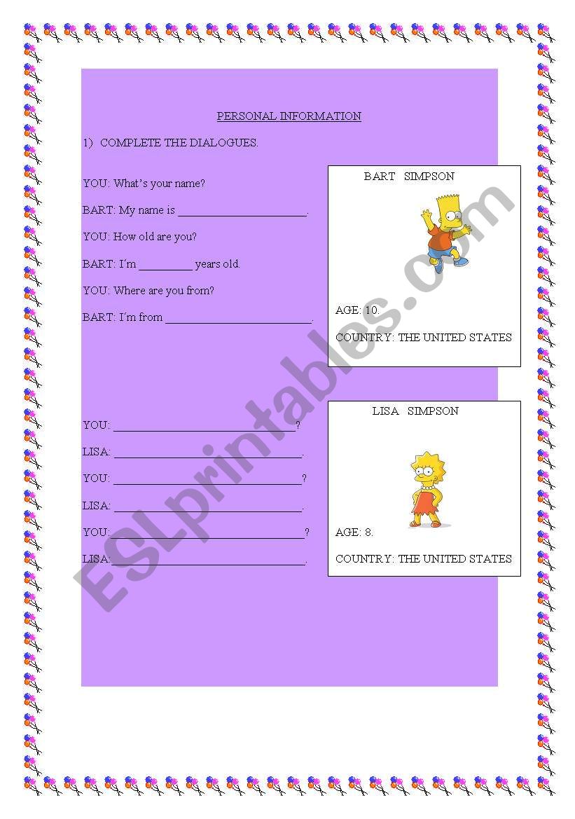 PERSONAL INFORMATION worksheet