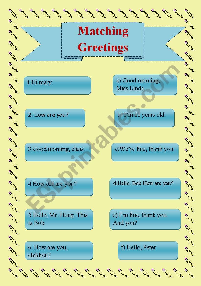 matching games for greetings  worksheet