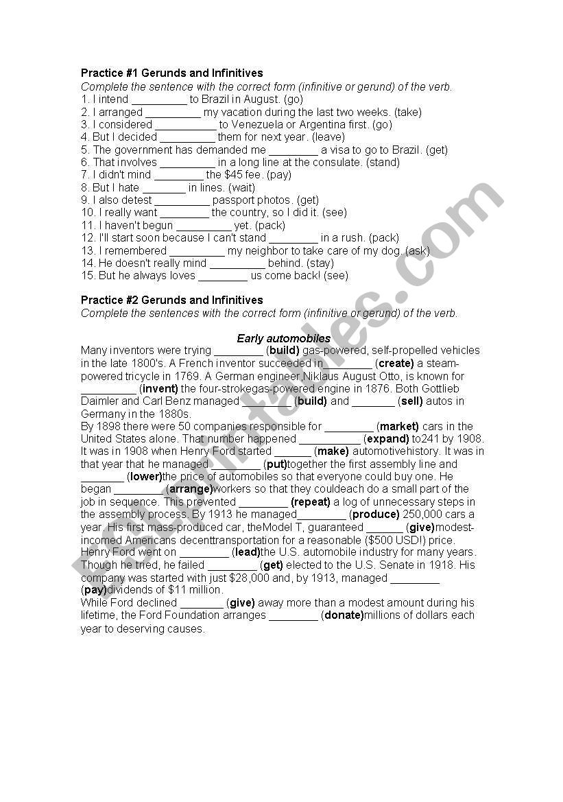 gerunds and infinitives worksheet