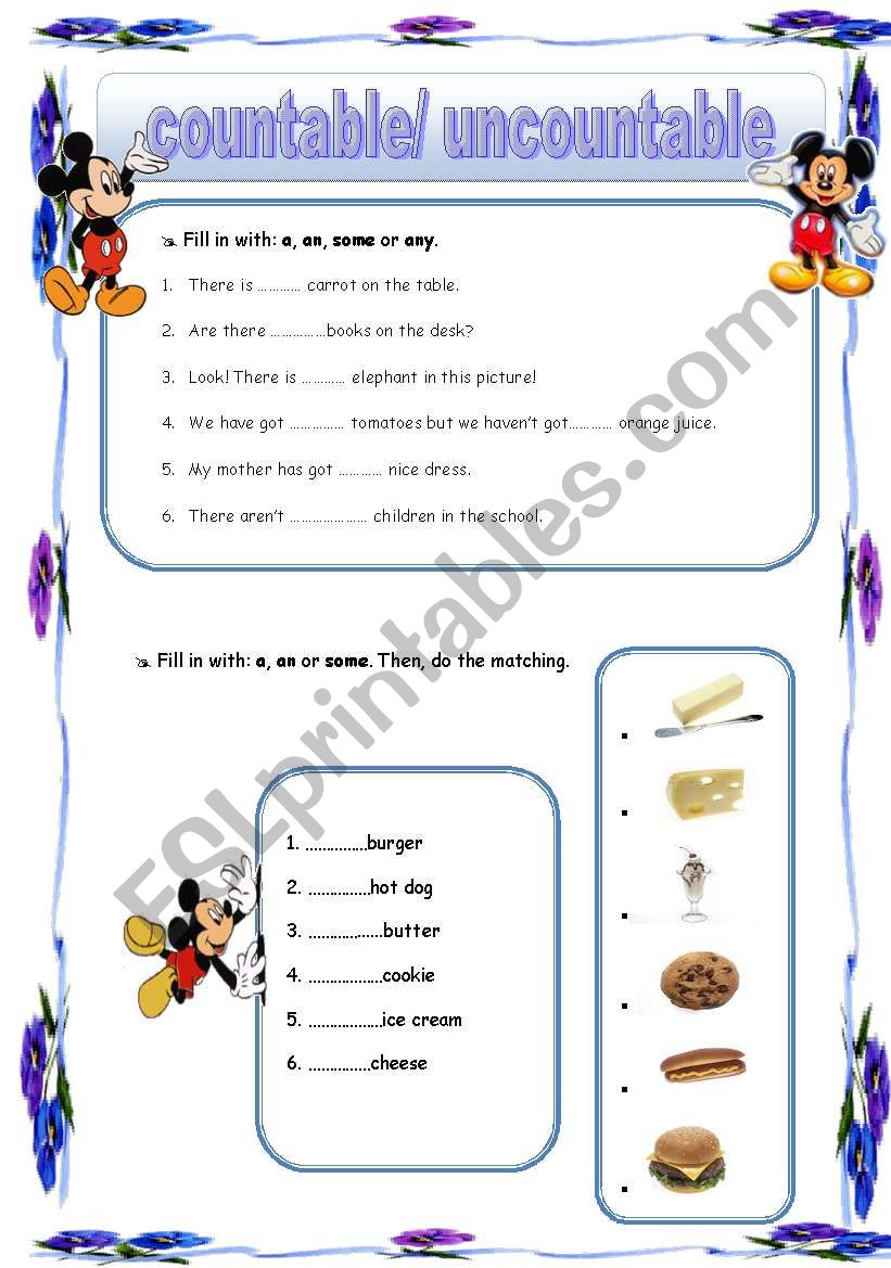 Countable and Uncountable nouns (a, an, some, any)