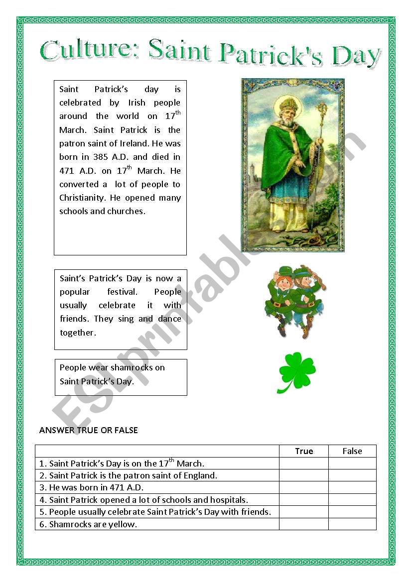 Saint Patricks Day worksheet