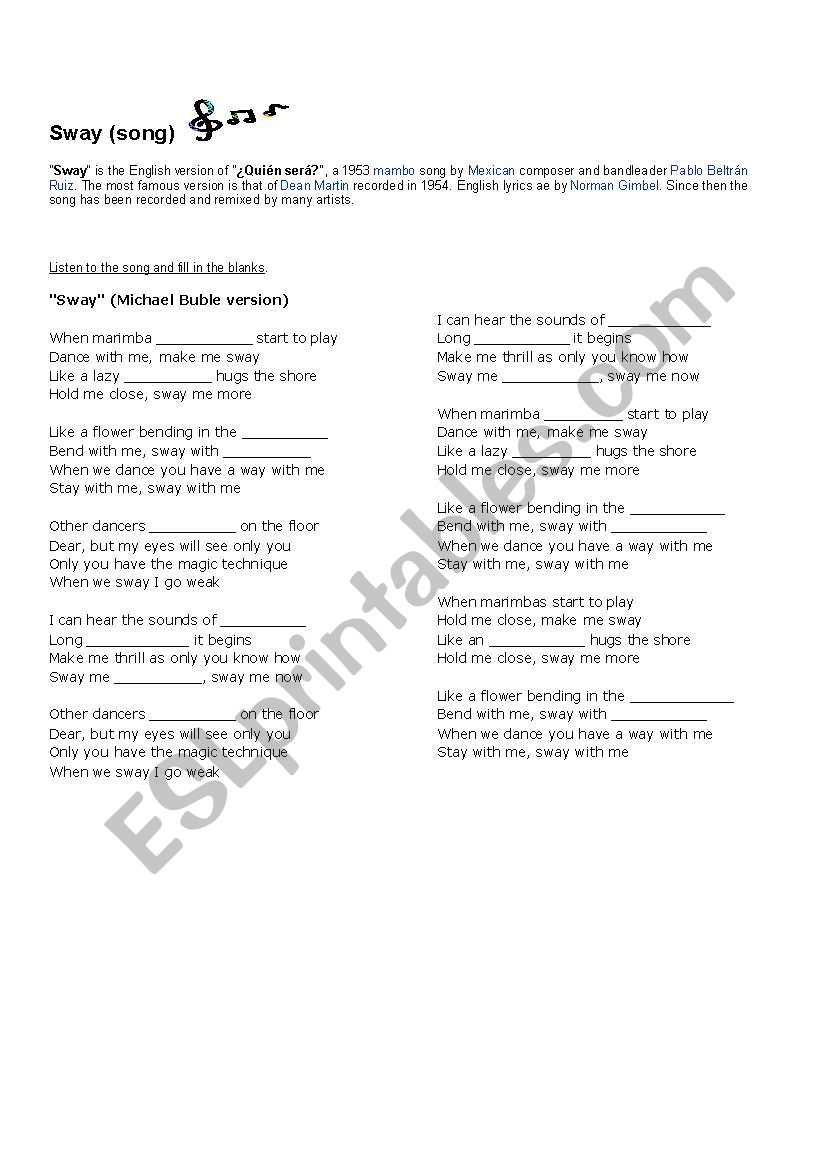 song Sway worksheet