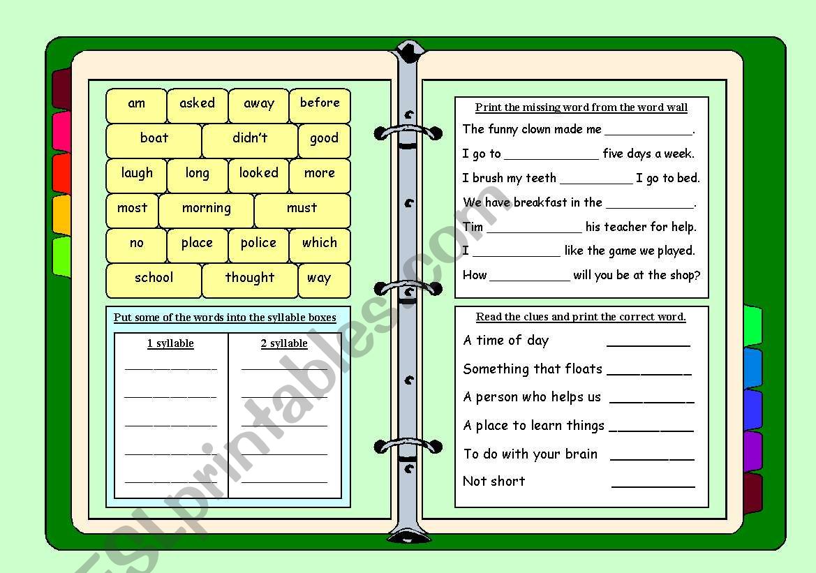 Wo with wordsrking worksheet