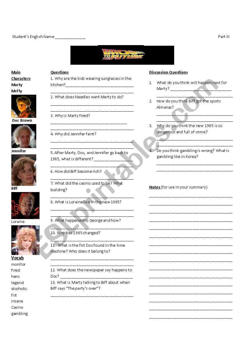 Back to the Future II-Worksheet 3