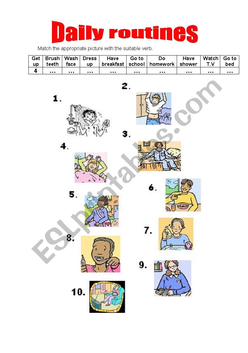 dily routines worksheet