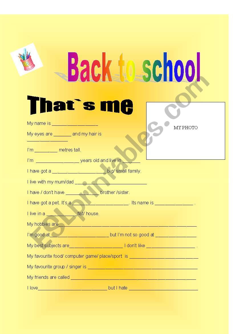 Back to school worksheet