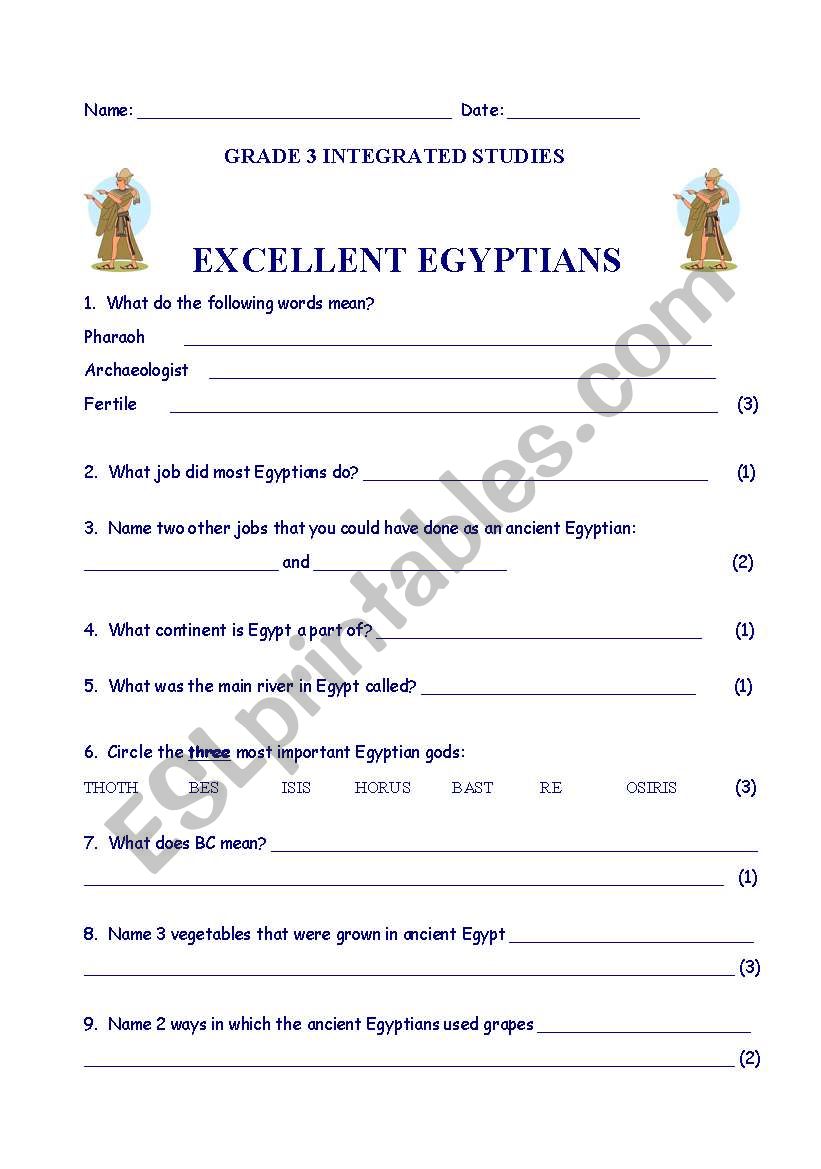 Test on the Ancient Egyptians worksheet