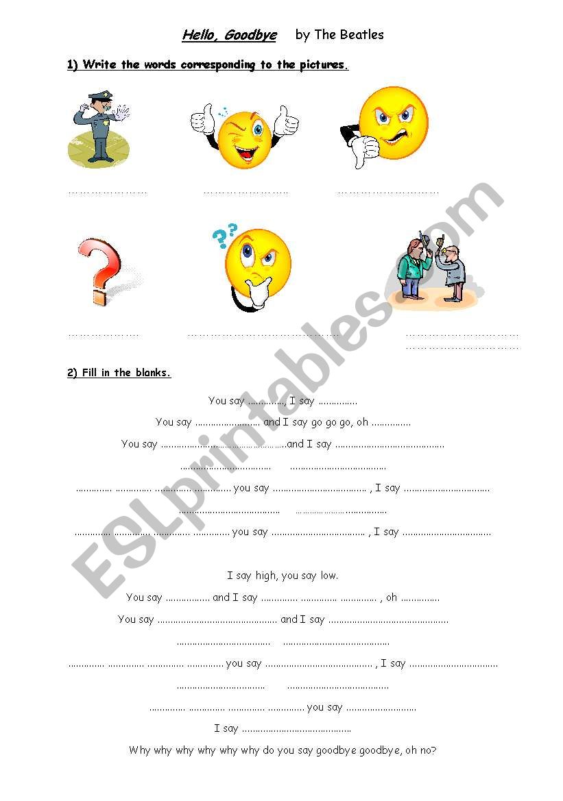 Song Hello Goodbye worksheet