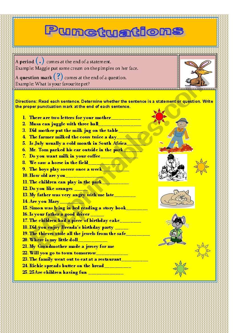 Punctuations worksheet