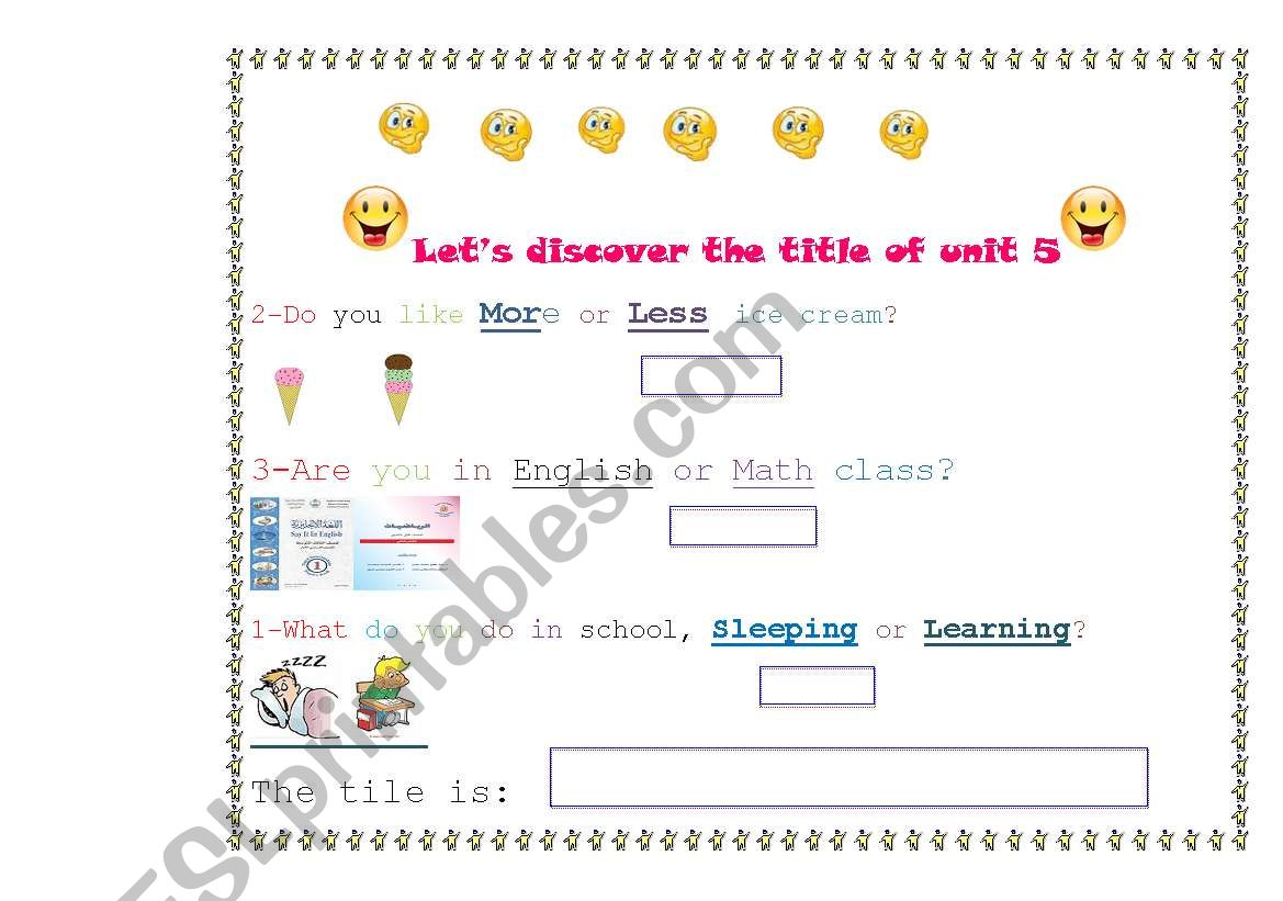 Discover the title worksheet