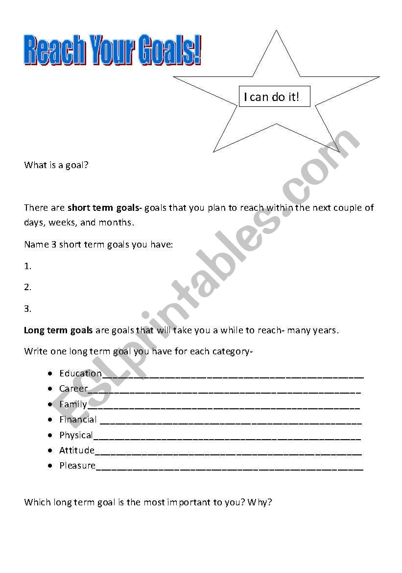 Reach Your Goals worksheet