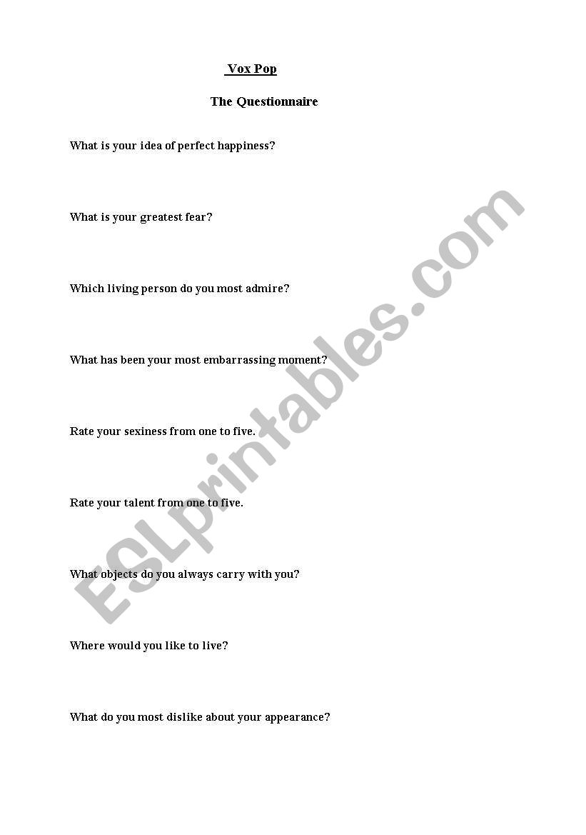 Voxpop worksheet