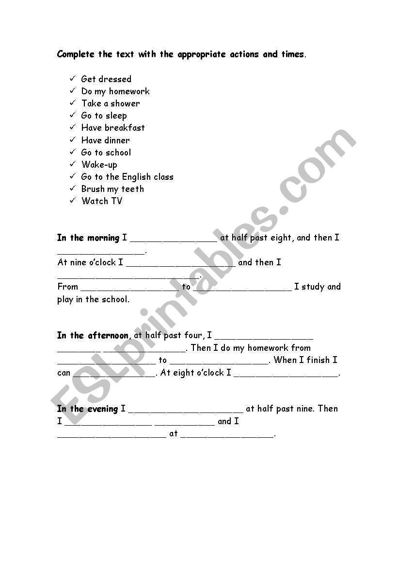 daily actions worksheet