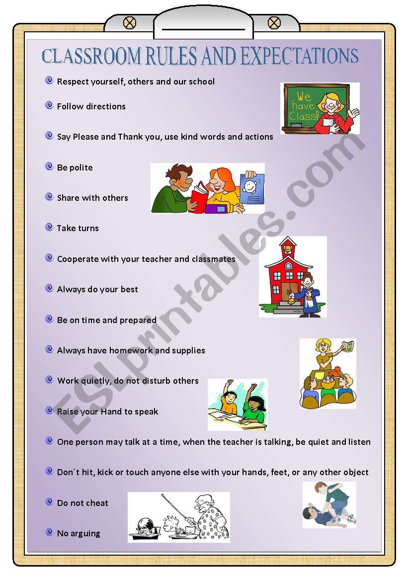 class rules and expectations worksheet