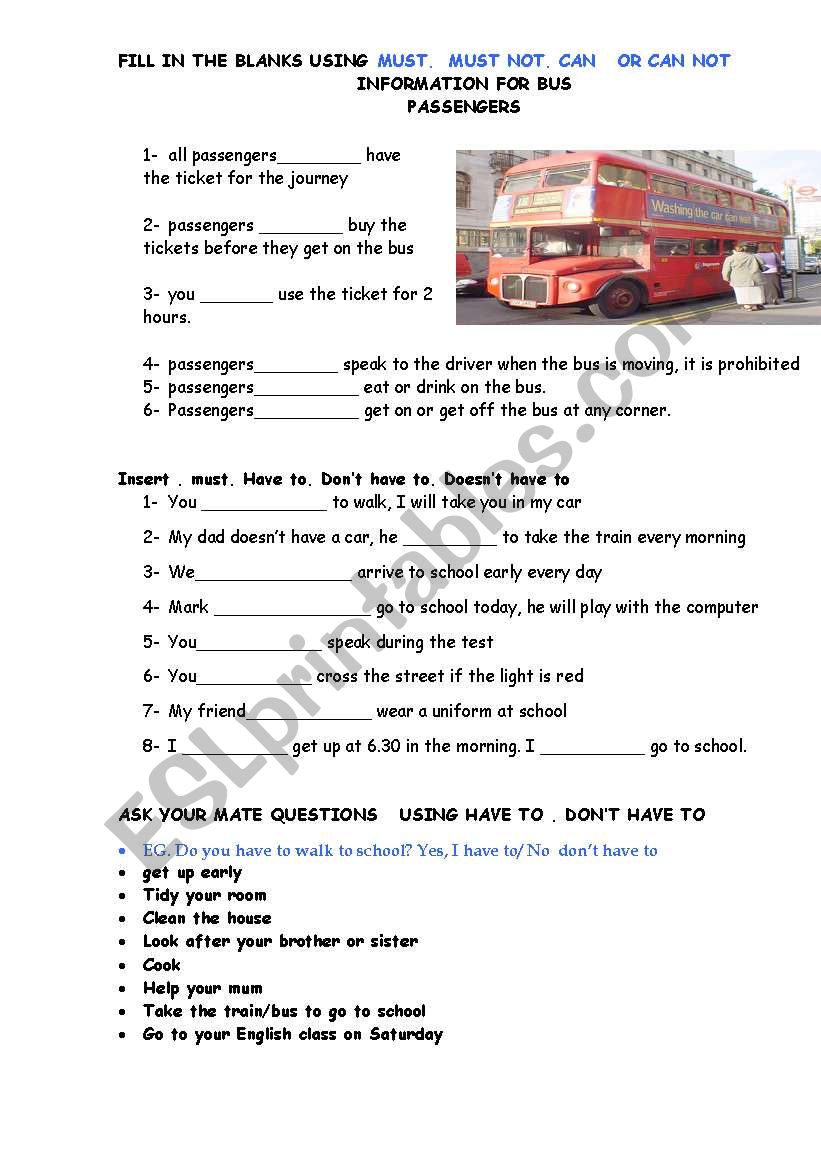 MODALS  RULES  worksheet