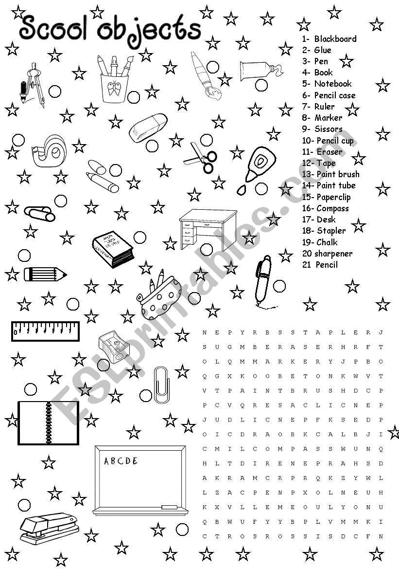 school objects worksheet