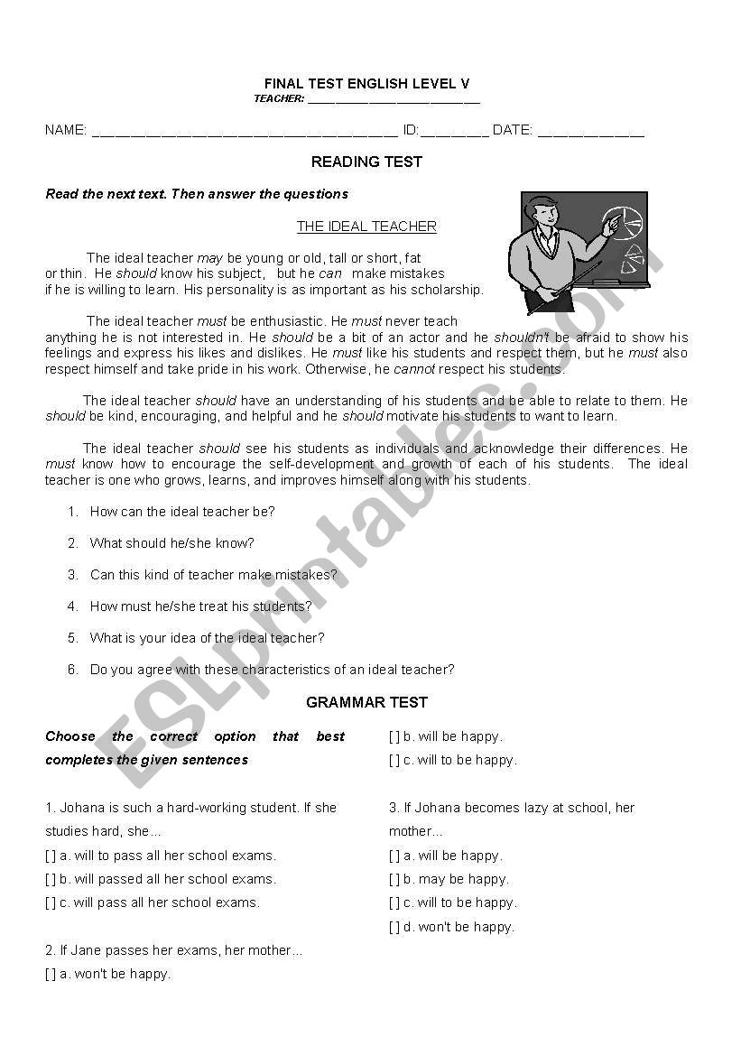 ENGLISH FINAL TEST LEVEL 5 worksheet