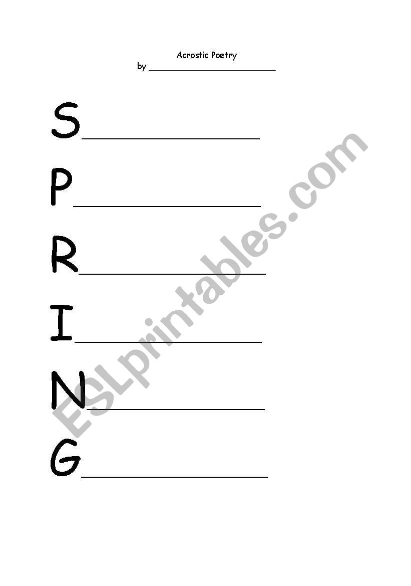 English Worksheets Spring Acrostic Poem