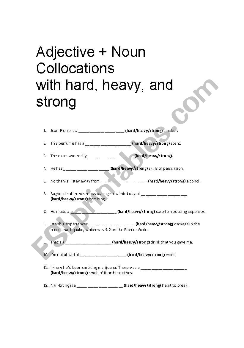 Adjective + Noun Collocations with HARD, HEAVY, and STRONG