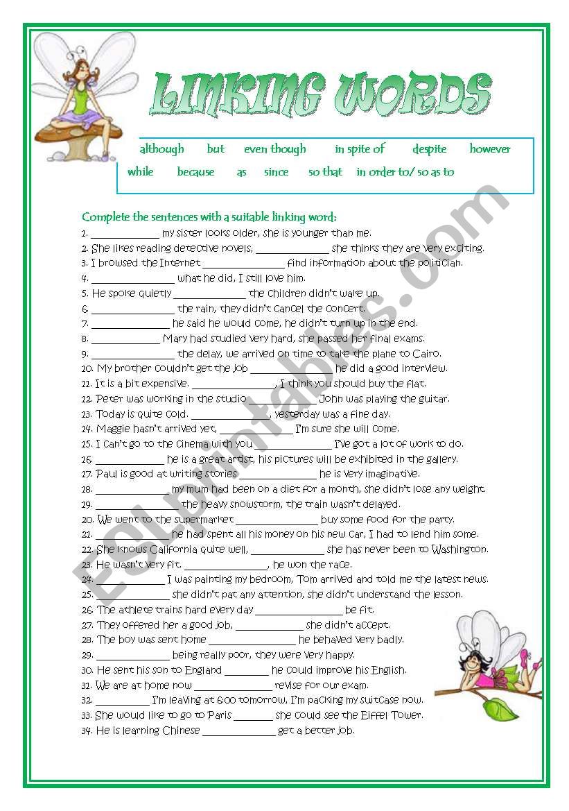 Linking words worksheet