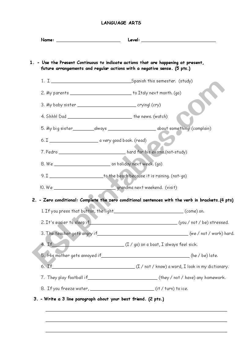 Sixth Grade Language Arts Quiz