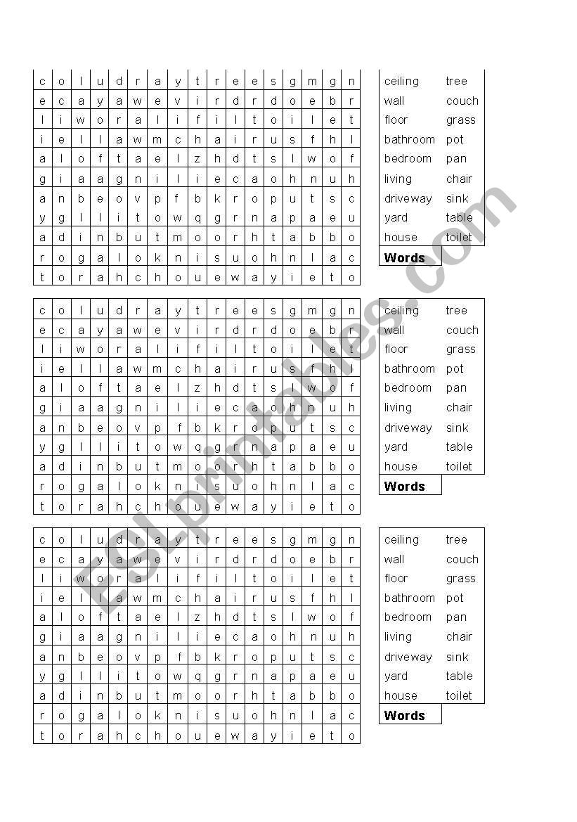 Word Search of The Home worksheet